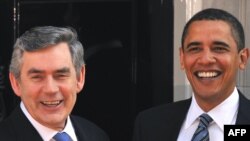 U.K. Prime Minister Gordon Brown (left) with U.S. President Barack Obama at 10 Downing Street in London on April 1