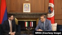 Zamjenik ministra vanjskih poslova i trgovine Mađarske Levente Magyar sa predsjednikom RS Miloradom Dodikom, Banjaluka, 3. mart 2025. godine 