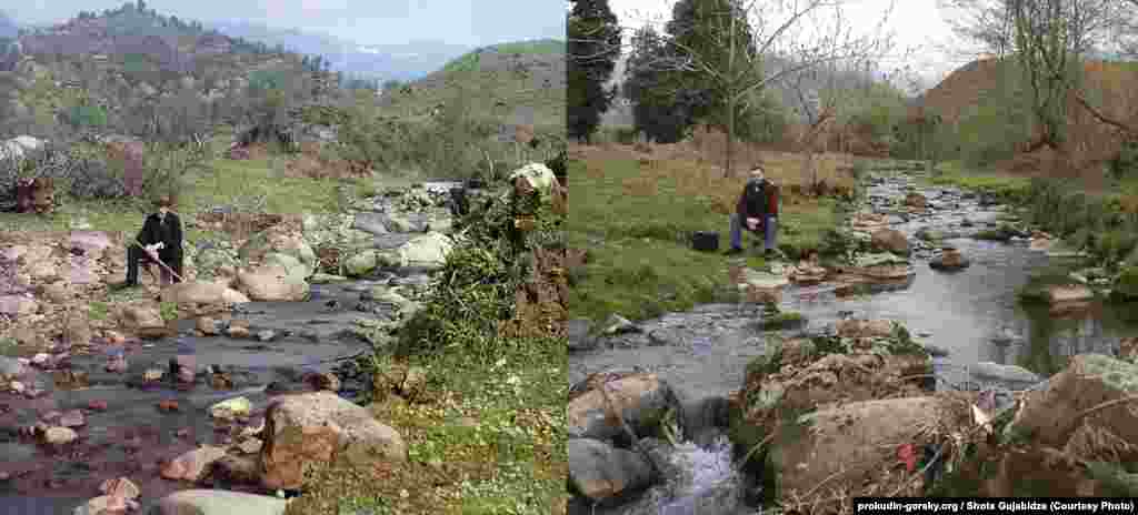 Tokom ranog 20. vijeka, Sergej Prokhudin-Gorskii (lijevo) dobio je blagoslov cara da načini fotografije širom Ruskog carstva. Nepoznata mjesta na koje je postavio tronožac, sada istražuju ljudi poput Šota Gujabidže (desno), 1912/2010.