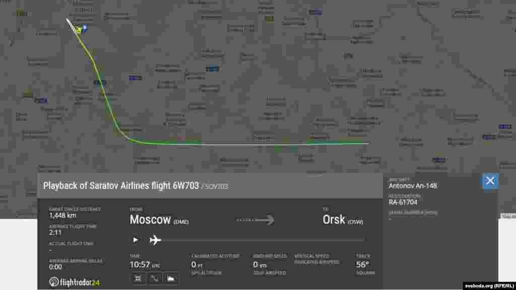 Як передає російська державна інформагенція «РИА Новости» з посиланням на свої джерела, літак зник з радарів через дві хвилини після вильоту з аеропорту «Домодєдово»