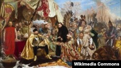 Ян Матейко, "Стефан Баторий во Пскове" (1872). На самом деле Ливонскую войну Московия проиграла, но Псков не сдала