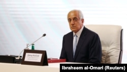 Zalmay Khalilzad, U.S. envoy for peace in Afghanistan, during talks between the Afghan government and Taliban insurgents in Doha on September 12.