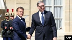 Predsednici Francuske i Srbije, Emanuel Makron i Aleksandar Vučić, Pariz, 9. april 2025.