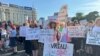 Romania - Protest. A pregnant young woman is killed in the street by a man who had abused her since she was 14. Bucharest, June 3, 2025